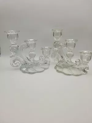 Vintage Pair Cambridge  Caprice Triple Candelabras Clear Glass Candle Holders • $26.85