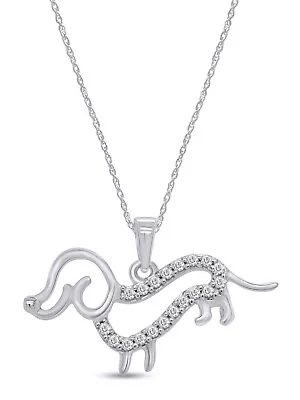 Dachshund Dog Pendant 18  Necklace Round Cut Cubic Zirconia 925 Sterling Silver • $36.79