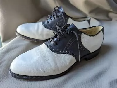 Vintage USA Made JOHNSTON & MURPHY Golf Shoes 10.5 B Saddle SPIKES Blue White • $99.95
