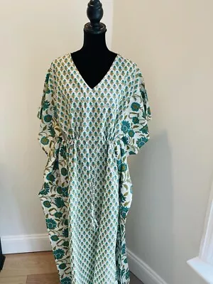 Cotton Caftan Dress For To Be Moms Beach Cover Ups Long Floral Kaftan • $39.99