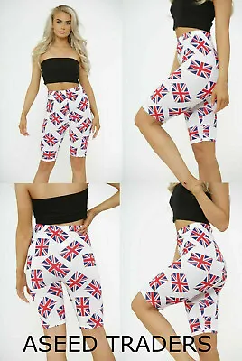 Ladies Union Jack Flag UK Printed CYCLE SHORTS Women Stretchable Sports Pants • £10.12