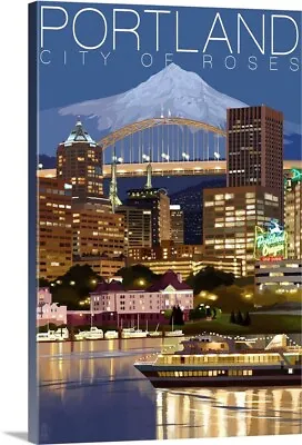 Portland Oregon Skyline At Night Canvas Wall Art Print Portland Home Decor • $107.99