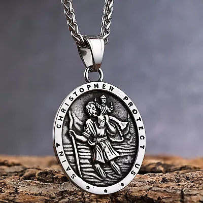 Christian Faith Saint St Christopher Medal Christopher Necklace Protect Us • $12.99