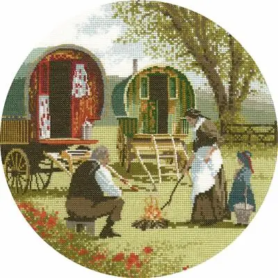 Heritage Counted Cross Stitch Kit Aida  Gypsy Caravans (A)  JCGC341-A Diam 25 • £47.27