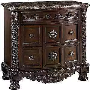  North Shore Ornate 3 Drawer With Marble Inlay Top Dark Brown Nightstand • $1043.25