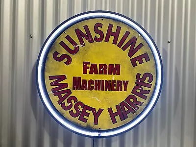 Sunshine Massey Harris Farm Machinery Rare 700mm Diameter  Neon Sign Ferguson • $349