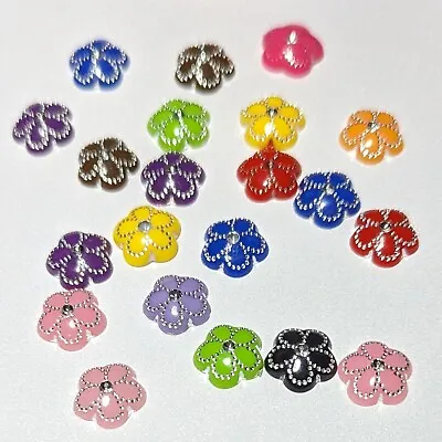 100 Multicolour Acrylic Flower Gems Flatback For Card Making Crafting 12mm • £1.38