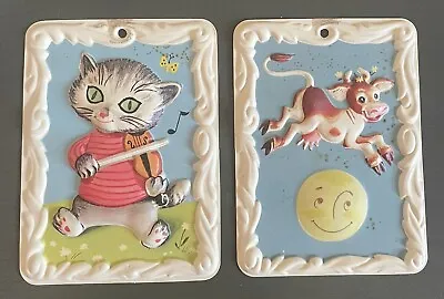 2 Vintage Embossed Child's Nursery Rhyme Wall Decor Hey Diddle 5  X 3 3/4  • $22.99