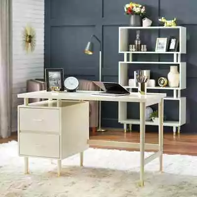 Desk Home Office 2-drawer Mid-Century Style Modern Desk In Antique White Finish • $349.77