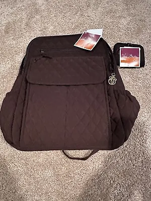 NWT Vera Bradley Espresso Brown Quilted Microfiber Back Pack Purse Adj. Strap • $49.99