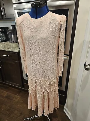 Vintage Lori Max New York Lace Sheer Pink Long Sleeve Dress 10 • $64