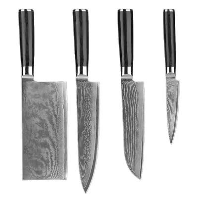 Wooden 4PC Damascus Chef's Kitchen Knives Slicer Japanese VG10 Steel Cut • $146.99