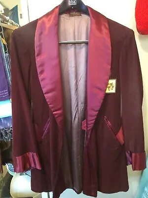 Vintage Velvaroy Corduroy Satin Burgundy Wine Smoking Jacket Sz. 42R? • $149