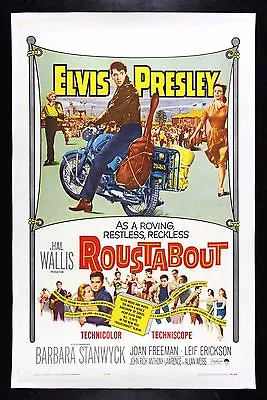 ROUSTABOUT ✯ CineMasterpieces ELVIS PRESLEY BIKER MOTORCYCLE MOVIE POSTER 1964 • $995