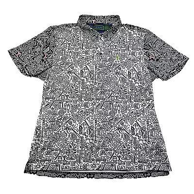 WILLIAM MURRAY Golf Polo Shirt Martini Print White Black Men's Size XL • $39.99