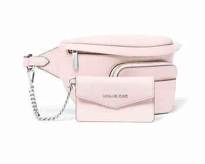 Michael Kors MAISIE Large 2 In 1 Waistpack Belt Fanny Bag Pink Leather Card Case • $77