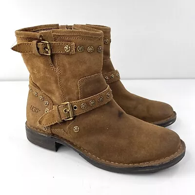 Ugg Fabrizia Brown Suede Zip Up Ankle Moto Biker Boots Womens Size 8 • $69.99