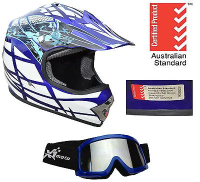 Kids Helmet Youth Suit Dirt Bike Peewee Quad Motocrosss Bmx New Blue + Goggles • $89.95