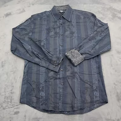 Malibu Cowboy Shirt Mens M Blue Black Striped Long Sleeve Flip Cuff Western • $19.70