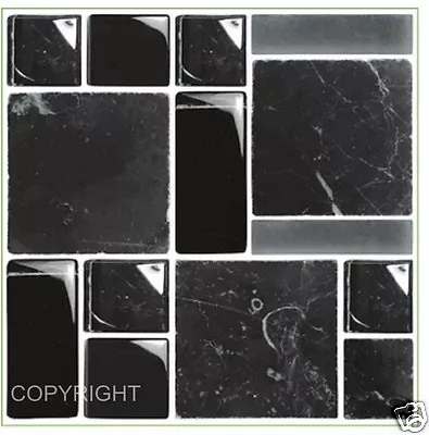 £10.39 • Buy 30pcs  BLACK MOSAIC Marble TILE STICKERS TRANSFERS Bathroom Kitchen Peel Stick 