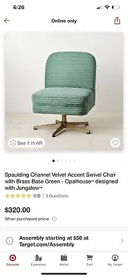 Spaulding Channel Velvet Accent Swivel Chair With Brass Base Green • $33.28