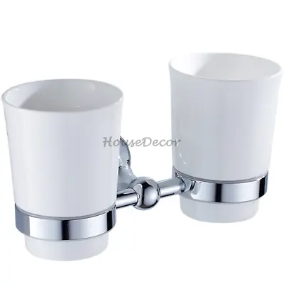 £30.60 • Buy Chrome Brass Bathroom Wall Mounted Toothbrush Holder Set With Double Ceramic Cup