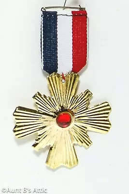 Award Metal Gold Jeweled Cross & R/W/B/ Grosgrain Ribbon Costume Military Pin • $3.98