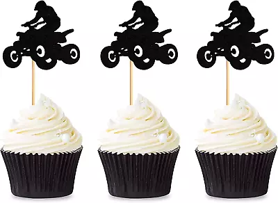 Pack Of 24Pcs Happy Birthday ATV Cupcake Topper Black Flash Motorcycle Sport Th • $12.98