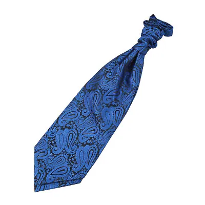 Royal Blue Mens Pre-Tied Scrunchie Cravat Woven Floral Paisley Wedding By DQT • £8.99