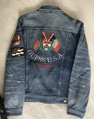 Guess Jeans Originals Dillon Icon Denim Jacket Mcm Patch Usa Flag La New Large L • $65