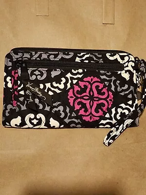 VERA BRADLEY Black And Pink Embroidered Wallet Wristlet Black Clutch Bag • $5.16
