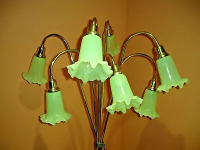 LOT OF  7 VASELINE SWIRL GLASS  LAMP Or CHANDELIER  SHADES FRANCE. PERFECT   • $2999