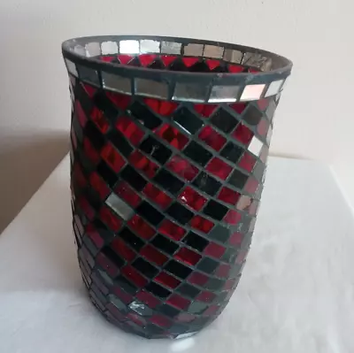 Mosaic Glass Vase Red Black Planter Decorative • $13