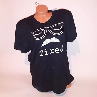 First Impressions T Shirt Womens L/XL Large XL Black Short Sleeve Tired Mustache • $19.99