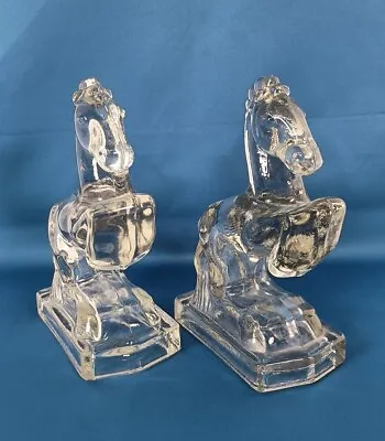 L.E. Smith Clear Glass Rearing Horse Bookends 1940's Pair Vintage • $85