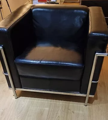 Corbusier Style LC2 Black Leather Armchair • £24.99