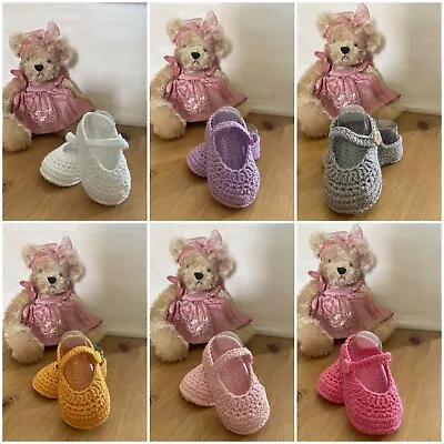 Handmade Crochet Baby Firs Shoes Mary Jane Christening Baby Girls Casual Booties • £5.10