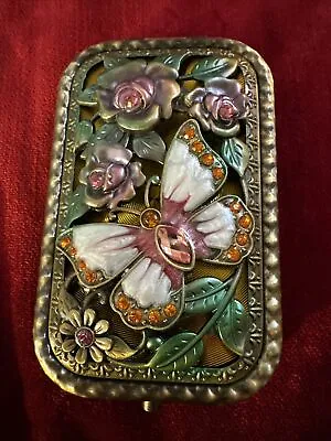 Vintage  Pocket Mirror Compact Mirror Rectangle Brass Butterfly Makeup Mirror • $25