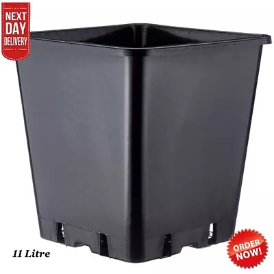 25 Cm 11 Litre Square Plastic Pot - Black  UK Free Postage • £3.27