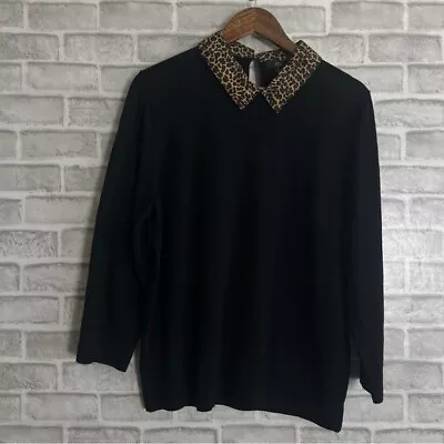 J.Crew Modern Cheetah Print Collar Soft Cozy Merino Wool Warm Sweater Sz 2X • $29