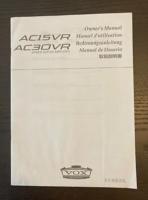 Vox AC15VR - AC30VR Hybrid Guitar Amplifier Owner's Manual 2009. VOX BEATLES • $0.99