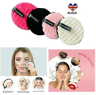 Reusable MakeUp Remover Cleansing Face Pads Facial Sponge Washable Microfiber X4 • £5.49