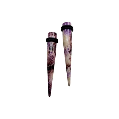 Pair Of Ear Gauge Strecher Tapers Acrylic Purple Mauve Marble Design  • $11.50