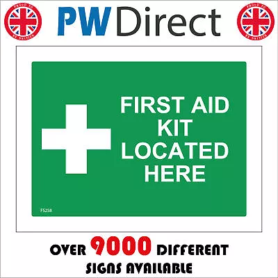 Fs258 First Aid Kit Located Here Sign Cross Medical Medicine Treatment Workplace • £25.97