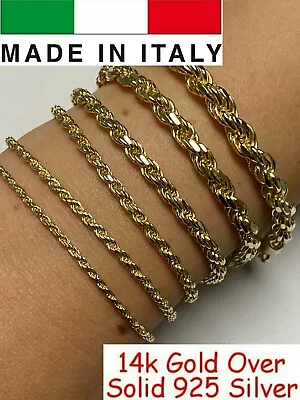 Men's Women's Real 14k Gold Plated Solid 925 Sterling Silver Rope Bracelet 2-6mm • $19.51