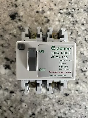 £50 • Buy CRABTREE 100 AMP 30mA DOUBLE POLE RCCB RCD MAIN SWITCH