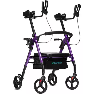 Deluxe ELENKER Rollator Walker Heavy Duty Upright Stand Up Medical Aid Purple US • $95.99