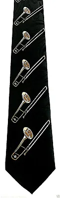 $11.95 • Buy Trombones Mens Necktie Musical Instrument Musician Music Gift Black Neck Tie