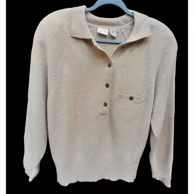 Vintage Liz Claiborne Women's Lambswool Angora Polo Sweater Beige Size L • $28