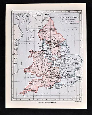 1892 Map England Wales Dec. 9 1643 King & Parliament Districts London Original • $9.99